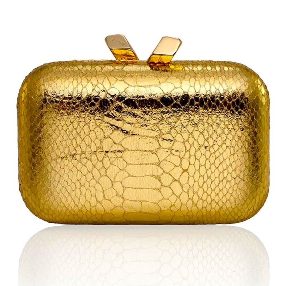 Kotur “Margot” minaudiare Clutch in Gold Snakeskin